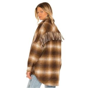 Steve Madden Tan Plaid Jacket With Fringe